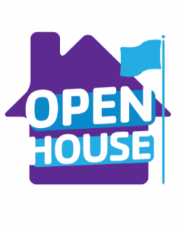 Open House logo with a building and flag illustration